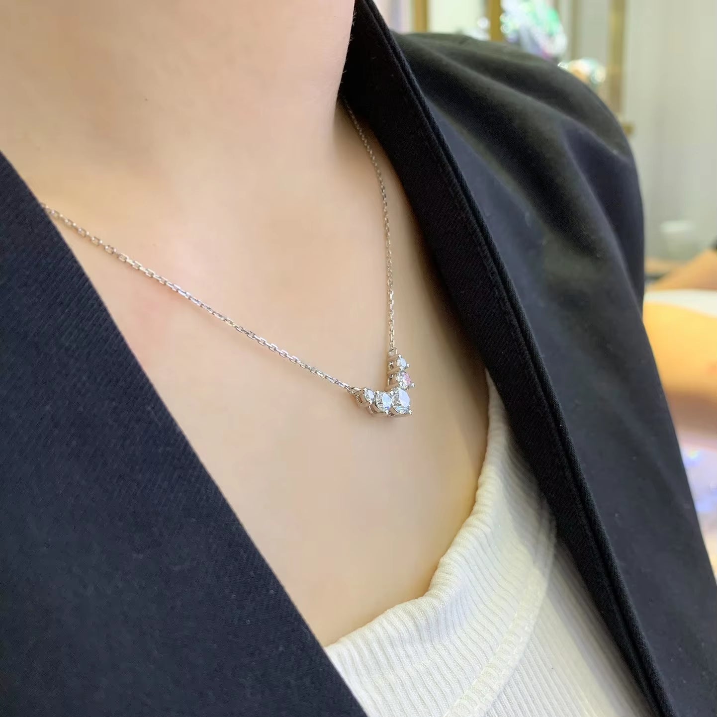 1 Carat Five-Stone Necklace in 14K White Gold