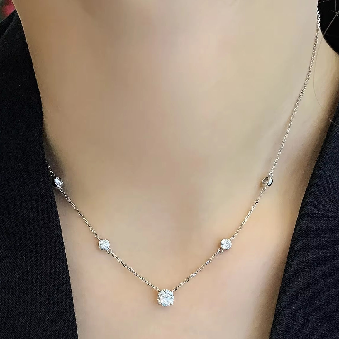 1.00 Carat Lab-Grown Diamond Necklace in 14K White Gold – IGI Certified with Bezel-Set Accents