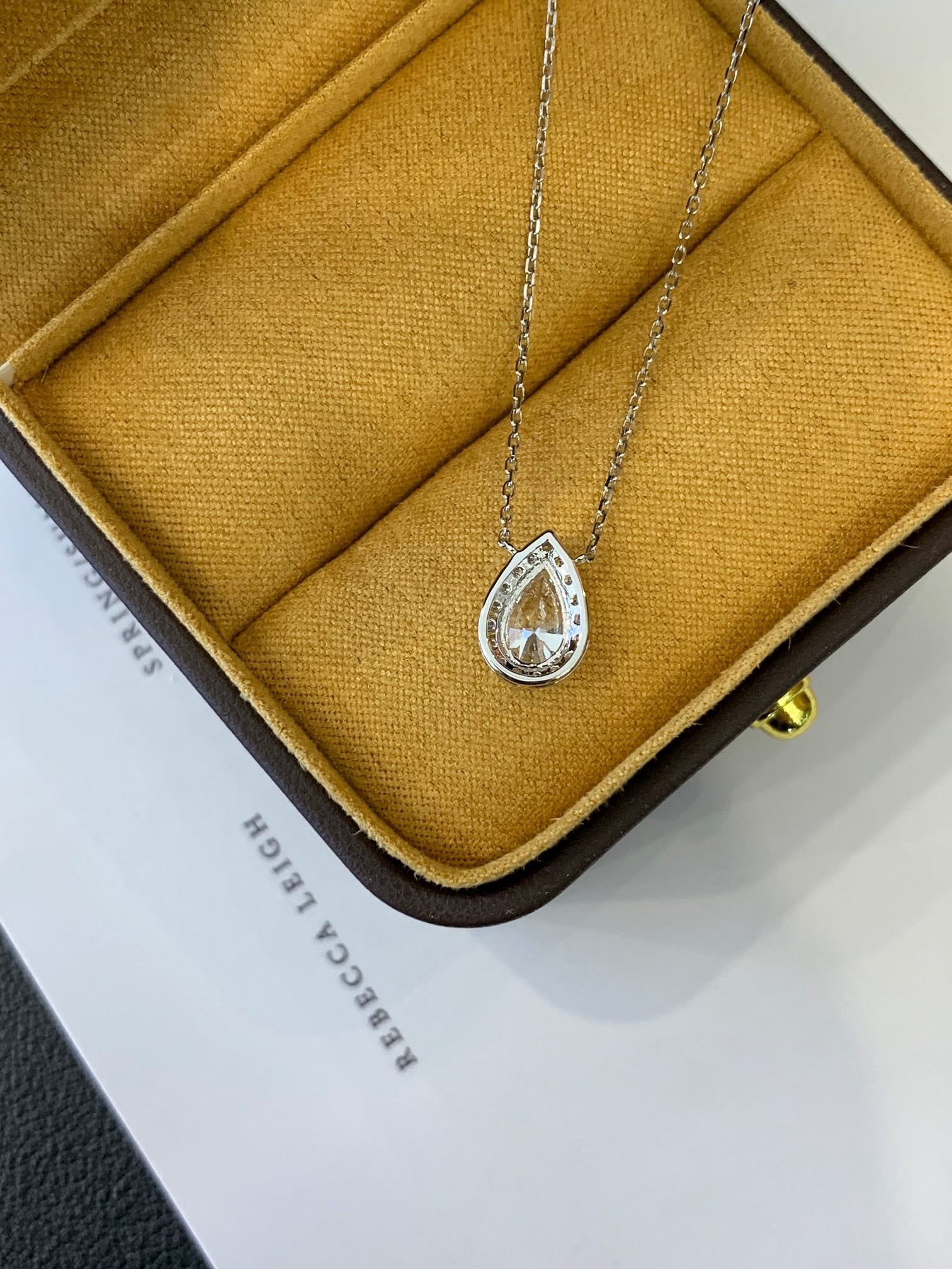 1 Carat Lab-Grown Diamond Pear Halo Pendant Necklace in 14K White Gold