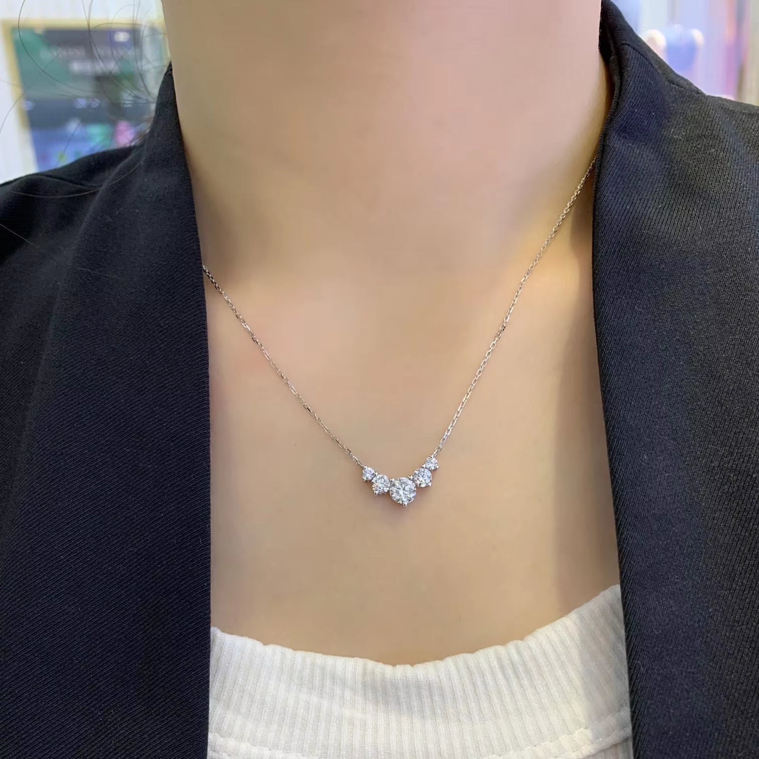 1 Carat Five-Stone Necklace in 14K White Gold