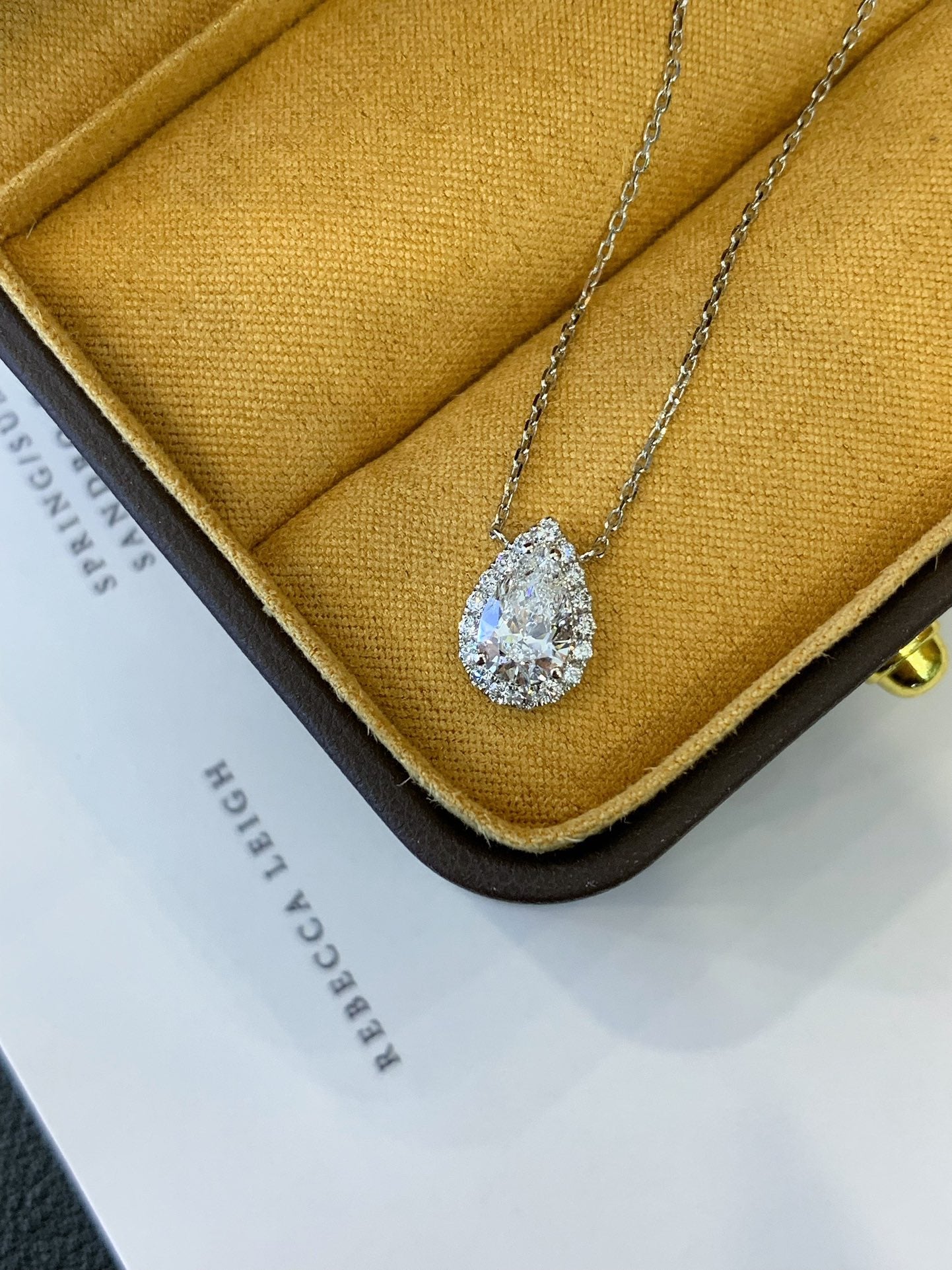 1 Carat Lab-Grown Diamond Pear Halo Pendant Necklace in 14K White Gold