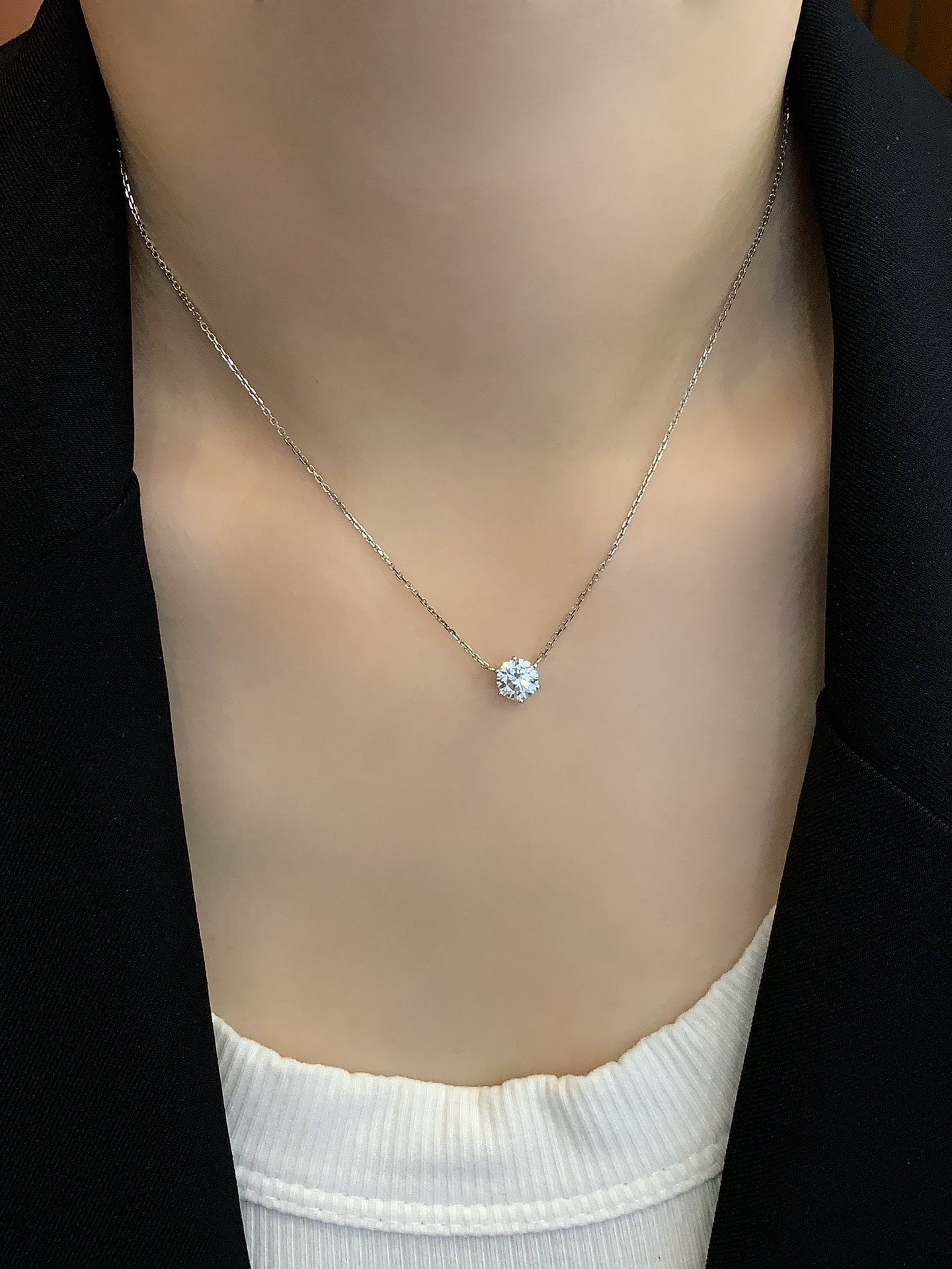 1 Carat White Gold Lab-Grown Diamond Solitaire Pendant Necklace