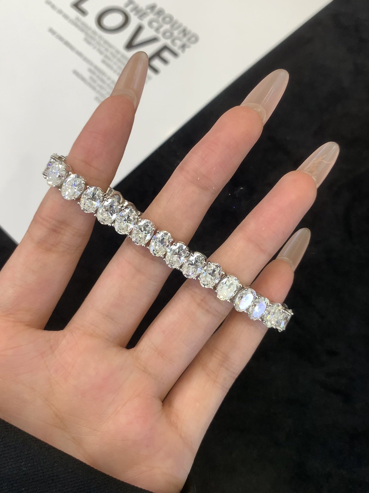 22 Carat Oval-Cut Diamond Tennis Bracelet in 14K White Gold