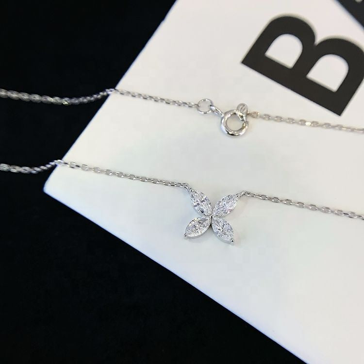 0.8 Carat Marquise Floral Lab-Grown Diamond Necklace in 14K White Gold
