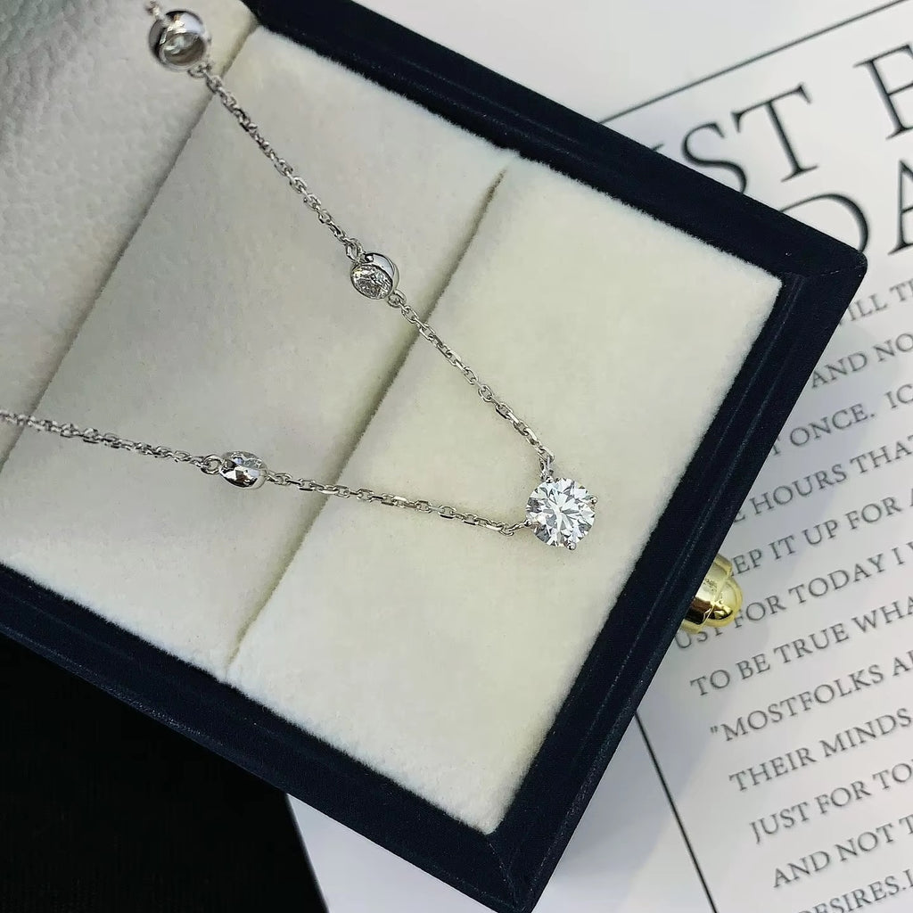 1.00 Carat Lab-Grown Diamond Necklace in 14K White Gold – IGI Certified with Bezel-Set Accents