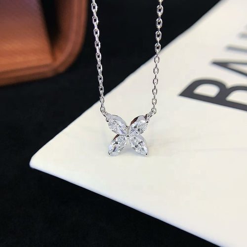 0.8 Carat Marquise Floral Lab-Grown Diamond Necklace in 14K White Gold