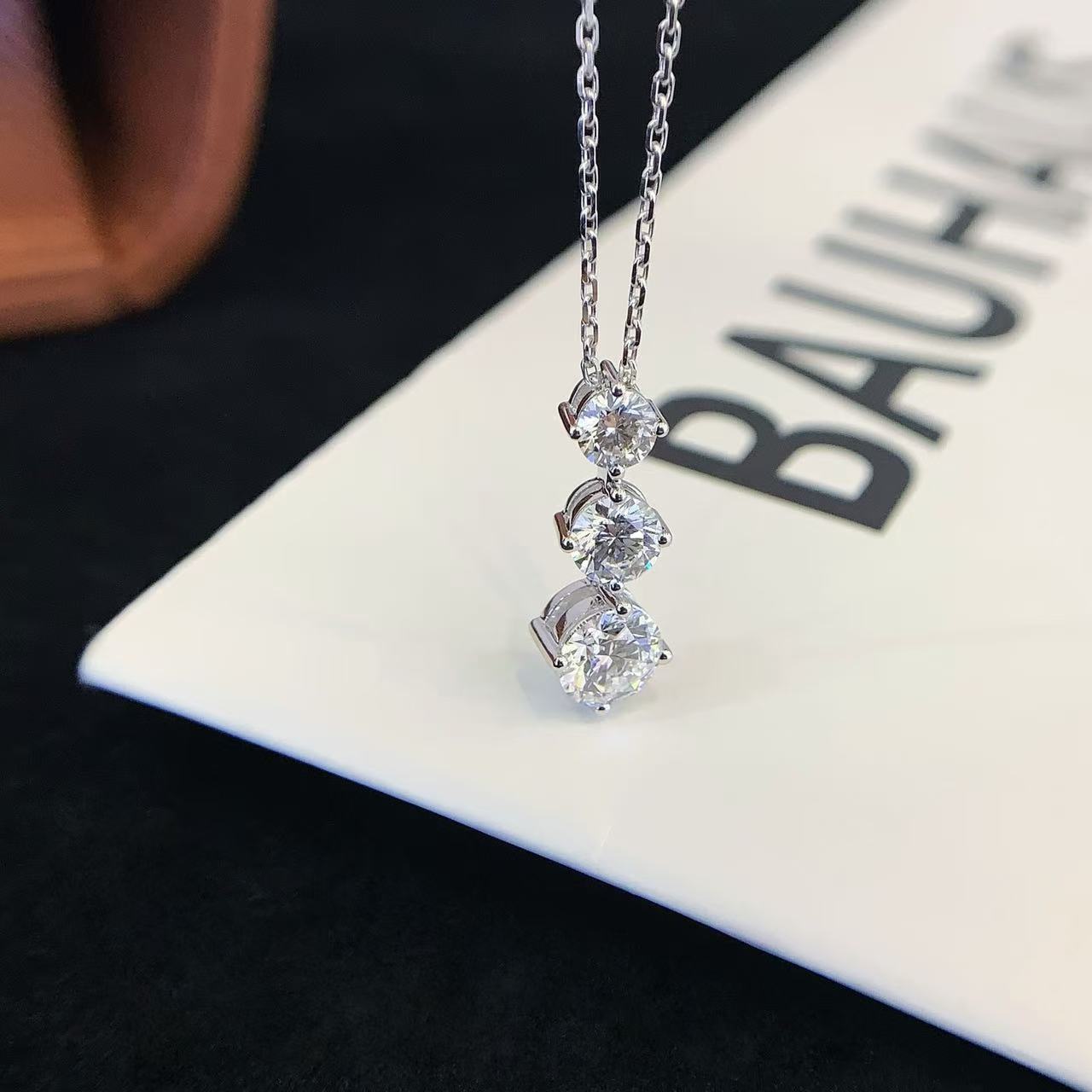 Three-Stone 1.8 Carat Lab-Grown Diamond Drop Necklace in 14K White Gold
