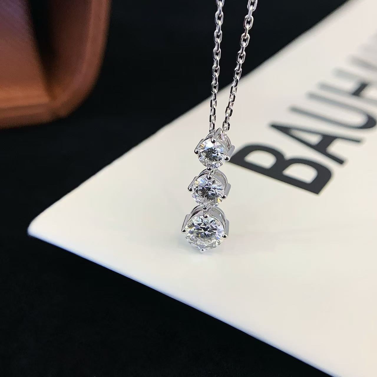 Three-Stone 1.8 Carat Lab-Grown Diamond Drop Necklace in 14K White Gold