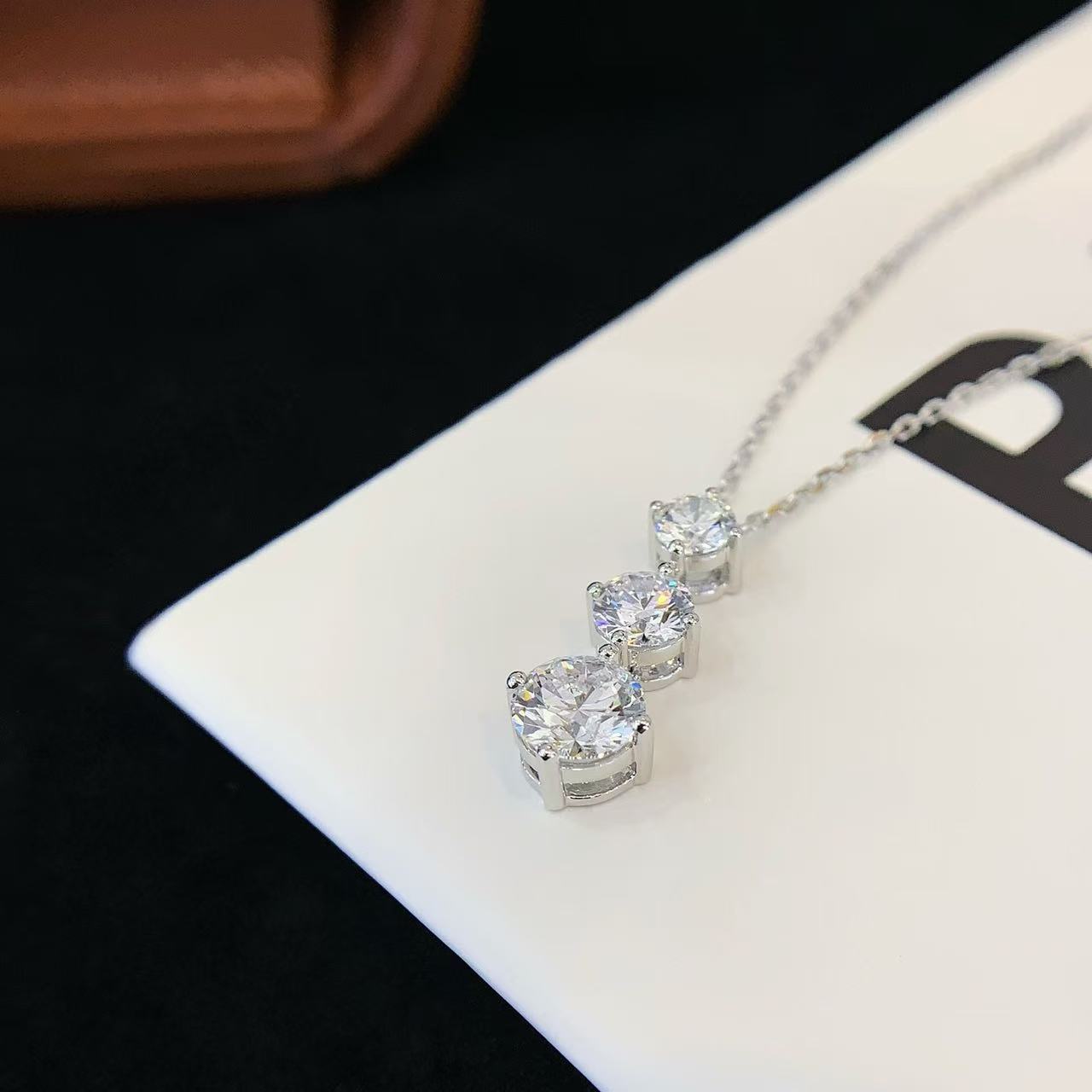 Three-Stone 1.8 Carat Lab-Grown Diamond Drop Necklace in 14K White Gold