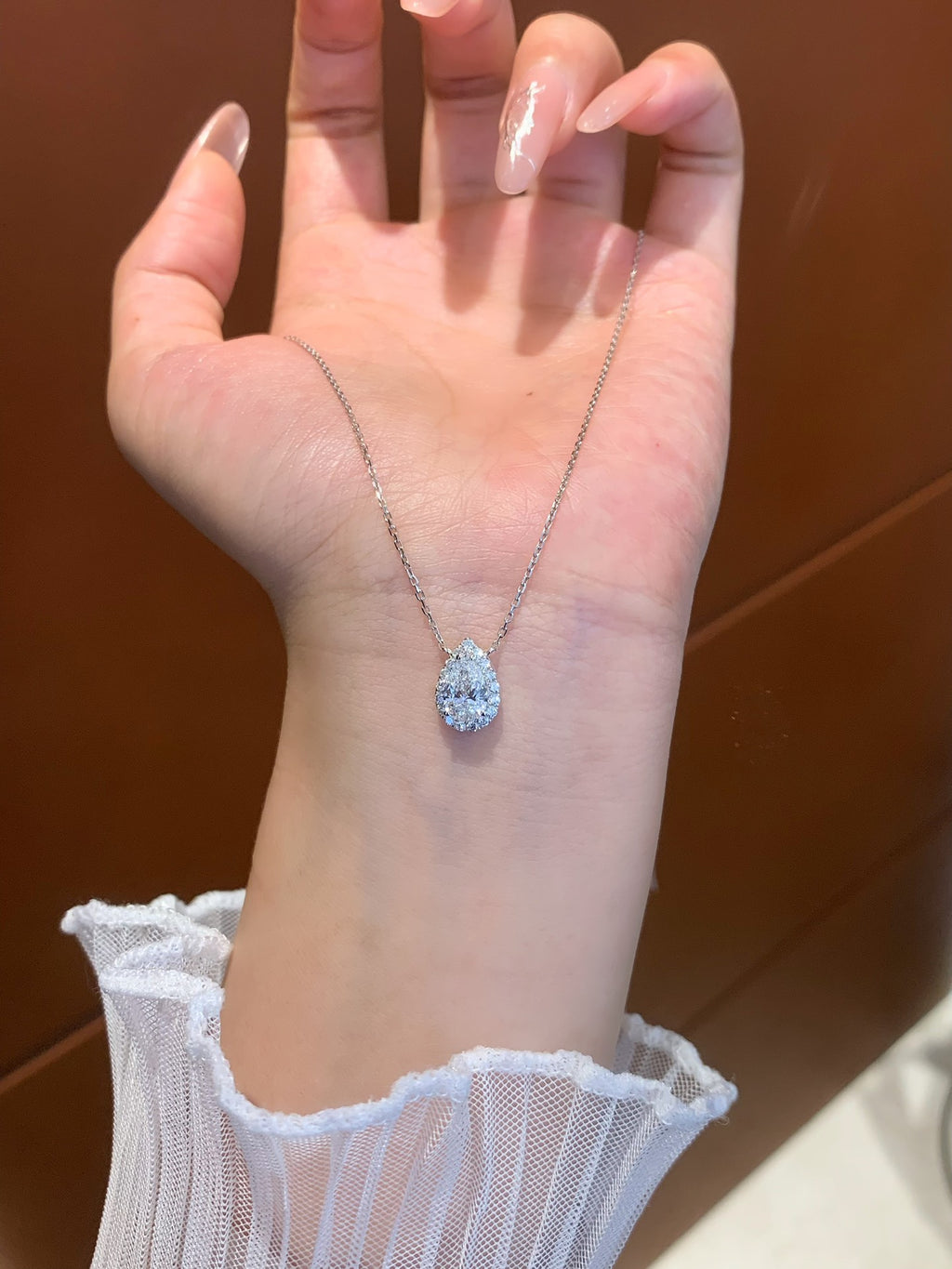 1 Carat Lab-Grown Diamond Pear Halo Pendant Necklace in 14K White Gold