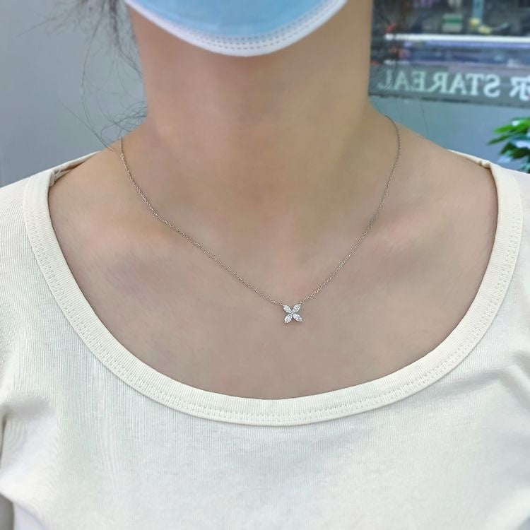 0.8 Carat Marquise Floral Lab-Grown Diamond Necklace in 14K White Gold