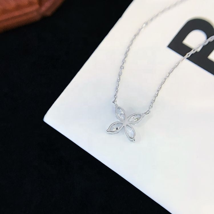 0.8 Carat Marquise Floral Lab-Grown Diamond Necklace in 14K White Gold