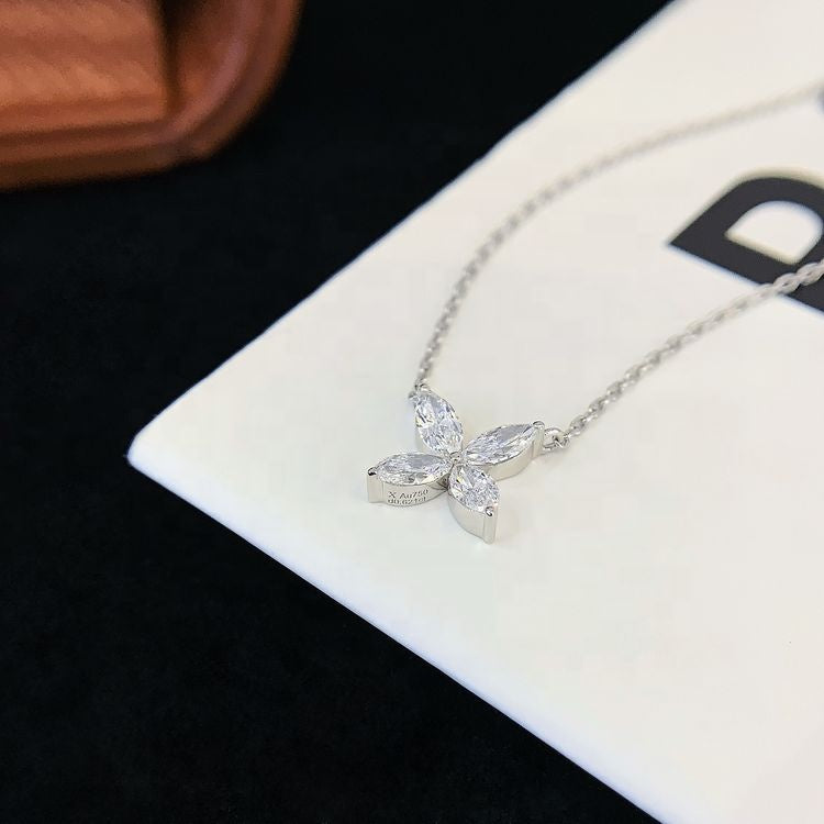 0.8 Carat Marquise Floral Lab-Grown Diamond Necklace in 14K White Gold