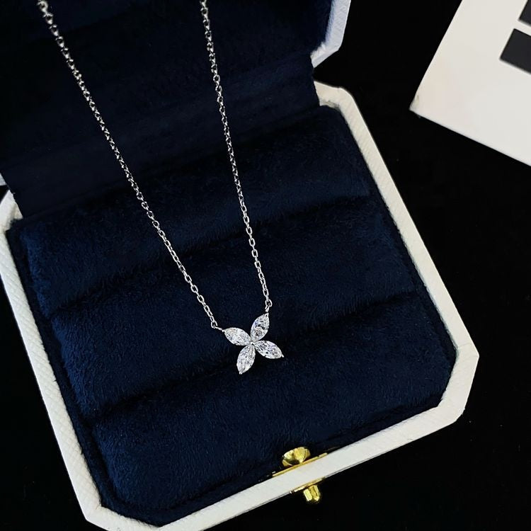 0.8 Carat Marquise Floral Lab-Grown Diamond Necklace in 14K White Gold