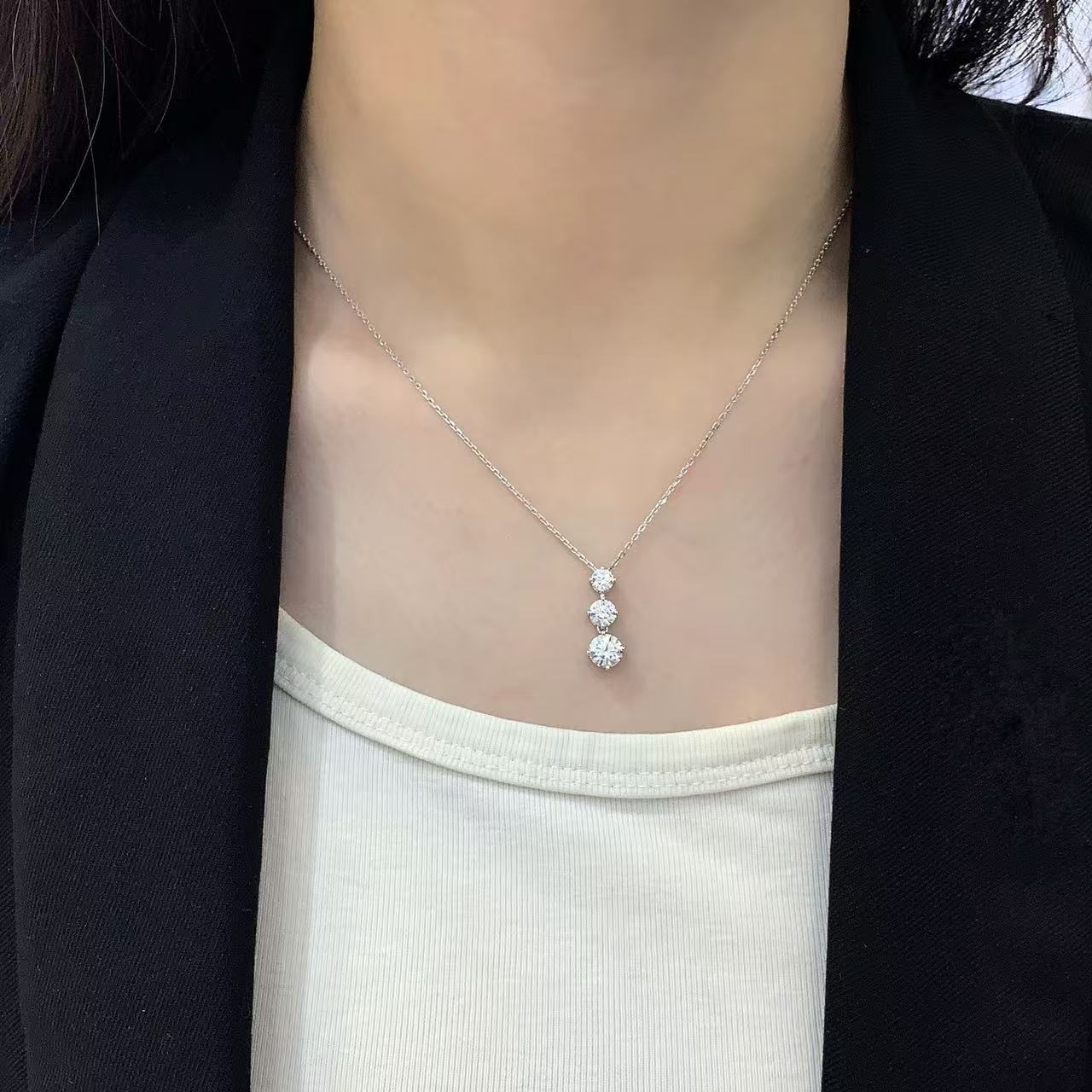 Three-Stone 1.8 Carat Lab-Grown Diamond Drop Necklace in 14K White Gold