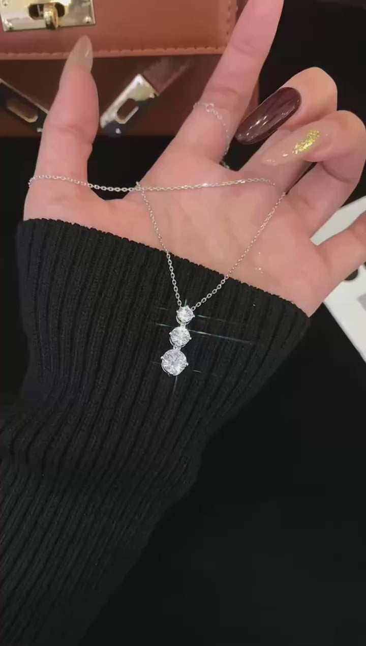 Three-Stone 1.8 Carat Lab-Grown Diamond Drop Necklace in 14K White Gold