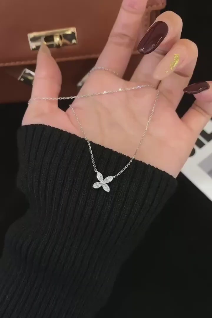 0.8 Carat Marquise Floral Lab-Grown Diamond Necklace in 14K White Gold